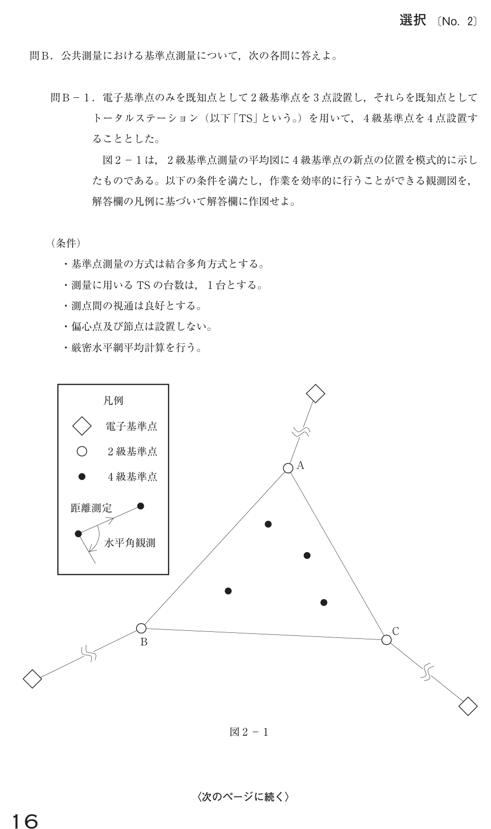 令和4年 測量士試験（午後） 問B-1　TS観測 の問題