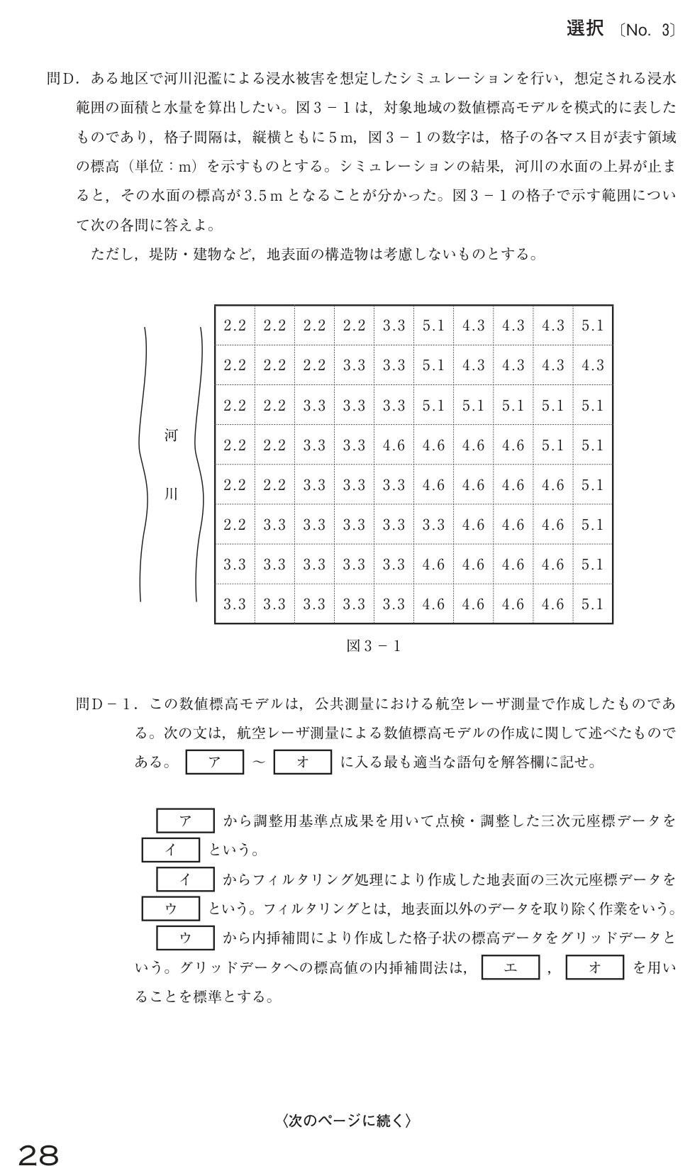 令和4年 測量士試験（午後） 問D-2　航空レーザ の問題