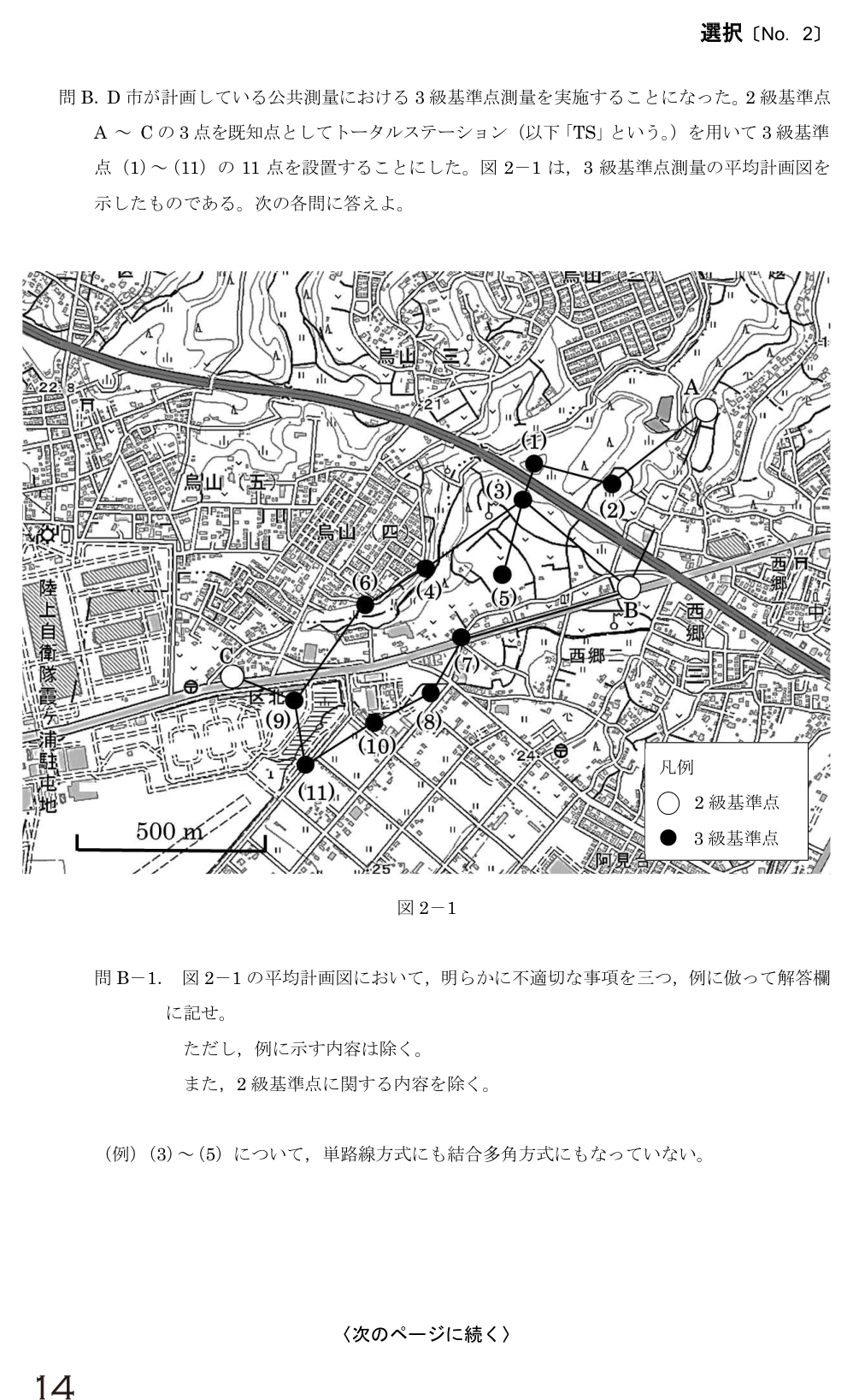 令和5年 測量士試験（午後） 問B-1　平均計画図の不適切な箇所 の問題