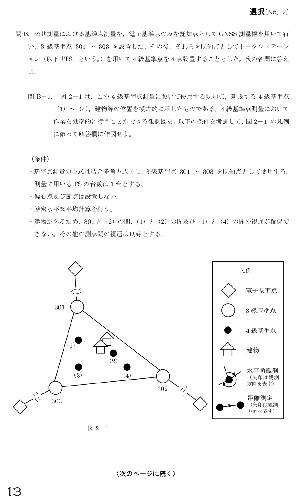 令和6年 測量士試験（午後） 問B-1　観測図の作図（結合多角） の問題