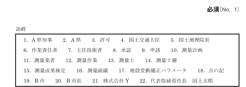 令和8年 測量士試験（午後） 問C-3　公共測量実施計画書（表1-3） の問題