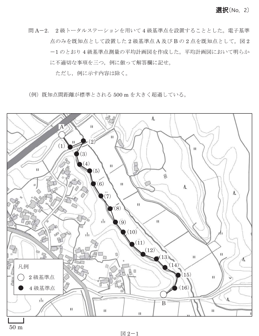 令和8年 測量士試験（午後） 問A-2　平均図の不適切な点（3つ） の問題