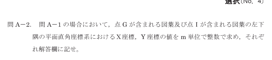令和8年 測量士試験（午後） 問A-2　図葉左下隅の座標 の問題